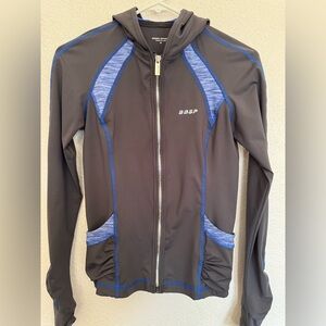 BBSP bebe Sport Ruched Full Zip Athletic Jacket Stretch Gray Blue Sz Small Thumb